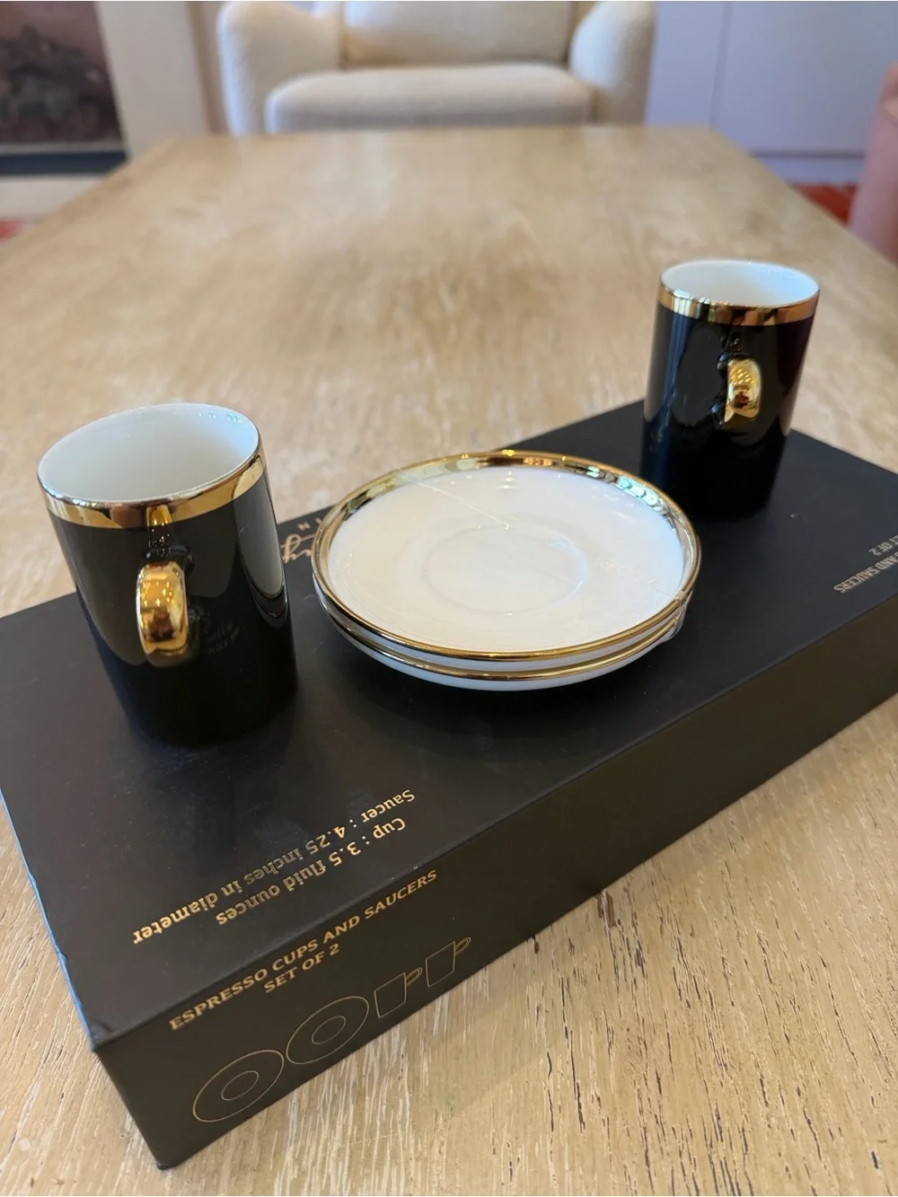 Monterey Bay Fine Porcelain Espresso Cups & Saucers - Set of 2, Restored Black